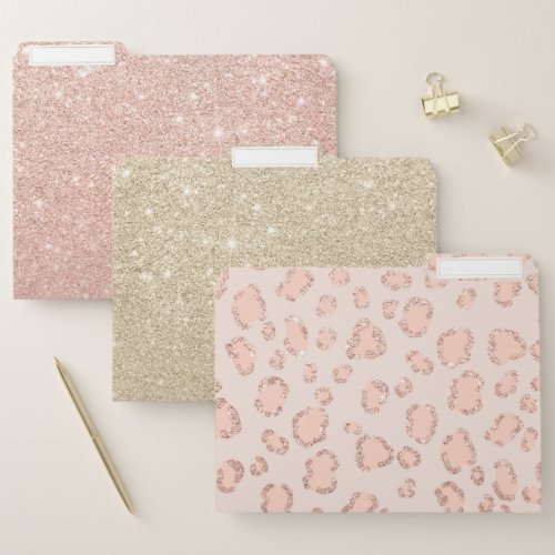 Chic rose gold glitter blush pink leopard pattern file folder