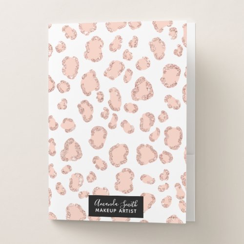 Chic rose gold glitter blush pink leopard pattern pocket folder