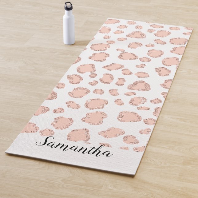 Chic rose gold glitter blush pink leopard pattern yoga mat (In Situ)