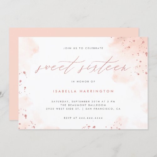Chic Rose Gold Glitter Blush Pink Ombre Sweet 16 Invitation