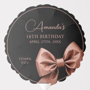 Chic Rose Gold Glitter Bow Sweet 16 Birthday Balloon
