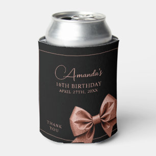 Chic Rose Gold Glitter Bow Sweet 16 Birthday Can Cooler
