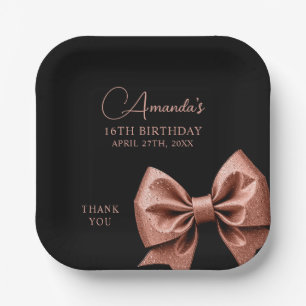 Chic Rose Gold Glitter Bow Sweet 16 Birthday Paper Plates