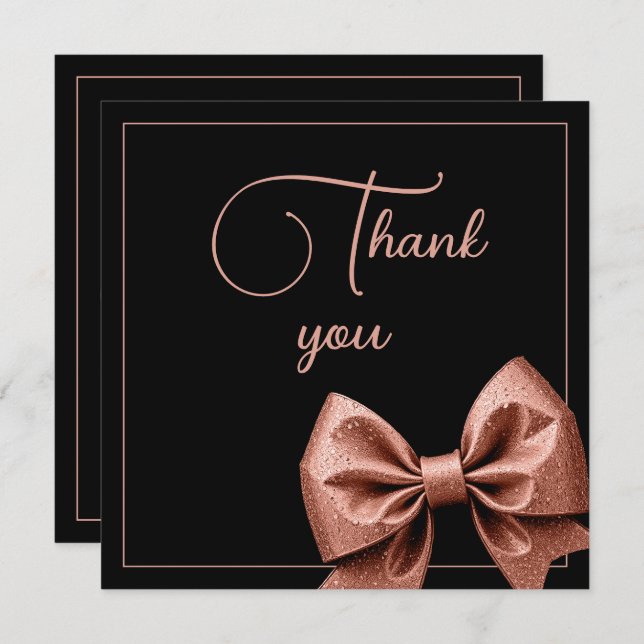 Chic Rose Gold Glitter Bow Sweet 16 Birthday Thank You Card (Front/Back)
