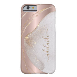 Chic Rose Gold Glitter Brushed Metal Monogram Name Barely There iPhone 6 Case