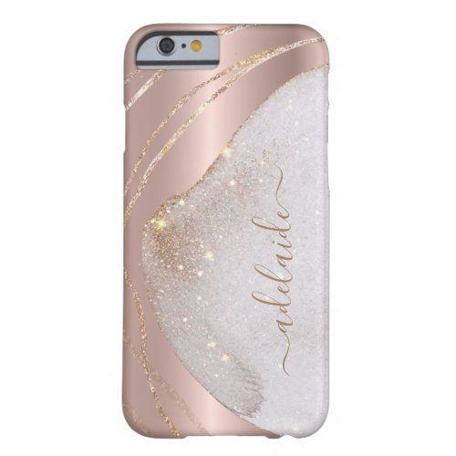 Chic Rose Gold Glitter Brushed Metal Monogram Name Barely There iPhone 6 Case