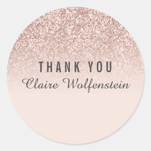 Chic Rose Gold Glitter Business Script Thank You Classic Round Sticker