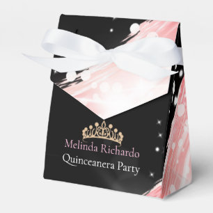 Chic Rose Gold Glitter Crown Quinceanera Party Favor Boxes