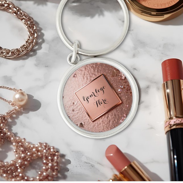 Chic Rose Gold Glitter Custom Logo  Keychain (Creator Uploaded)