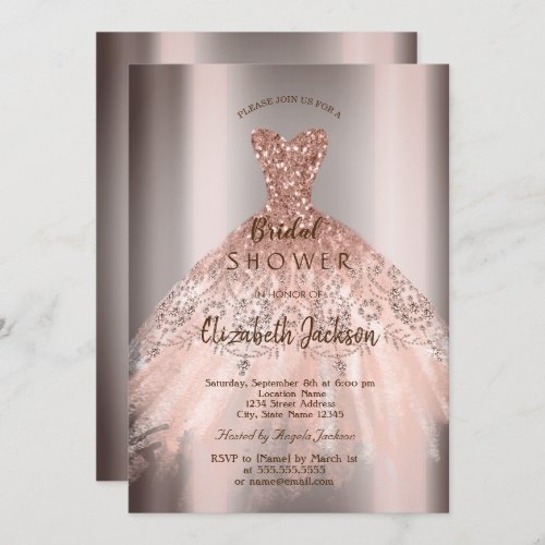 Chic Rose Gold Glitter Dress Bridal Shower Invitation