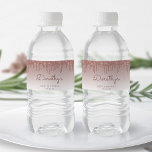 Chic Rose Gold Glitter Drip 90th Birthday Party Water Bottle Label<br><div class="desc">These chic 90th birthday party water bottle labels feature a sparkly rose gold faux glitter drip border and rose gold ombre background. Personalize them with her name in dark rose handwriting script,  with her birthday and date below in sans serif font.</div>