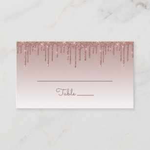Chic Rose Gold Glitter Drip Party Flat Place Card