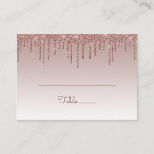 Chic Rose Gold Glitter Drip Party Large Flat Place Card