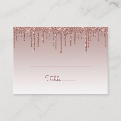 Chic Rose Gold Glitter Drip Party Large Flat Place Card