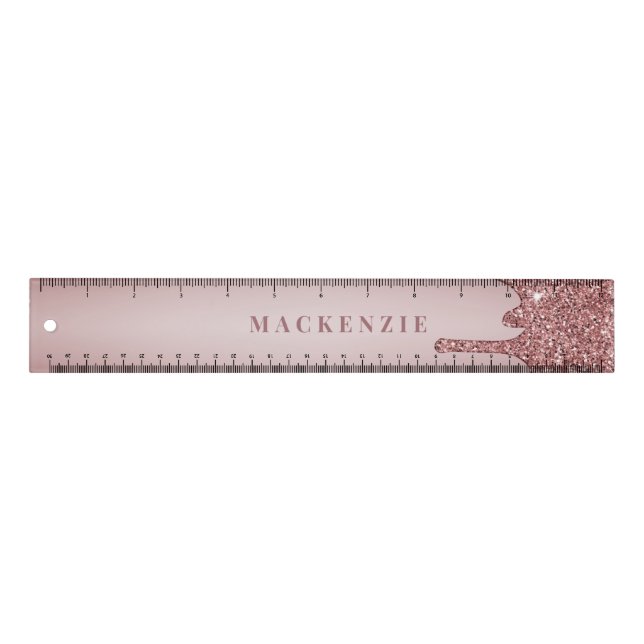 Chic Rose Gold Glitter Dripping Luxury Ruler (Front)