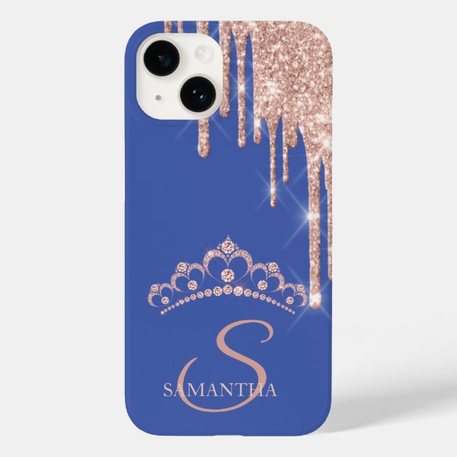 Chic Rose Gold Glitter Drips Diamonds Tiara  Case-Mate iPhone Case (Back)