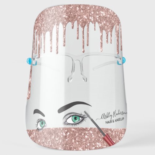 Chic Rose Gold Glitter Drips Face Shield