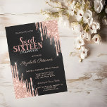 Chic Rose Gold Glitter Drips Green  Sweet 16 Invitation<br><div class="desc">A modern,  chic and glamorous Sweet 16 with glitter drips on a green background.</div>