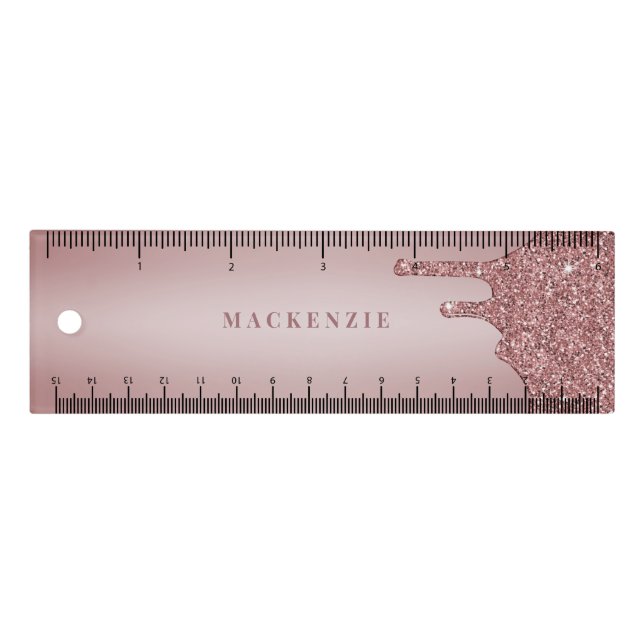 Chic Rose Gold Glitter Drips Luxury Ruler (Front)
