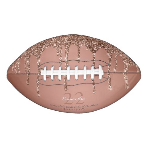 Chic Rose Gold Glitter Drips Name Team Number Year Football