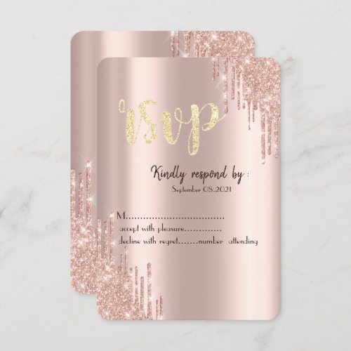Chic Rose Gold Glitter Drips RSVP  Invitation