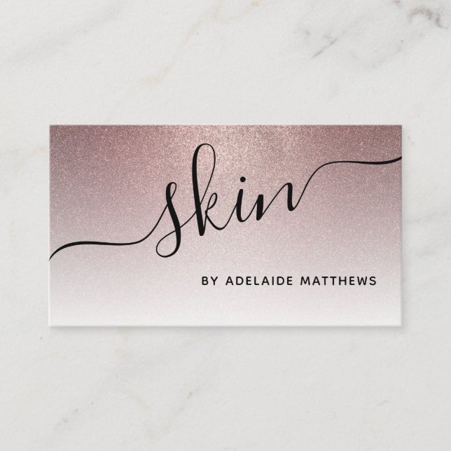 Chic Rose Gold Glitter Esthetician Skin care Business Card (Front)