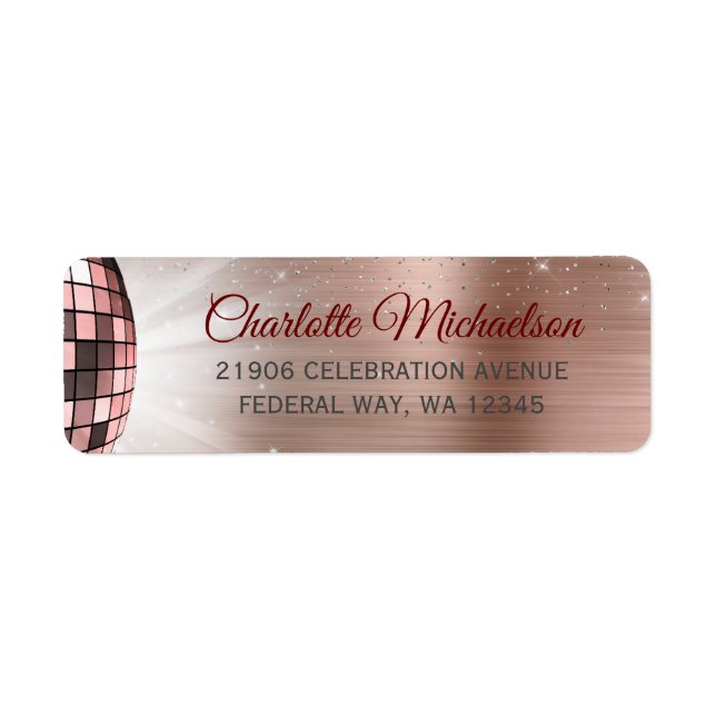 Chic Rose Gold Glitter Glam Disco Party Address Label (Front)