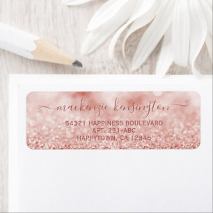 Chic Rose Gold Glitter Handwritten Script Label