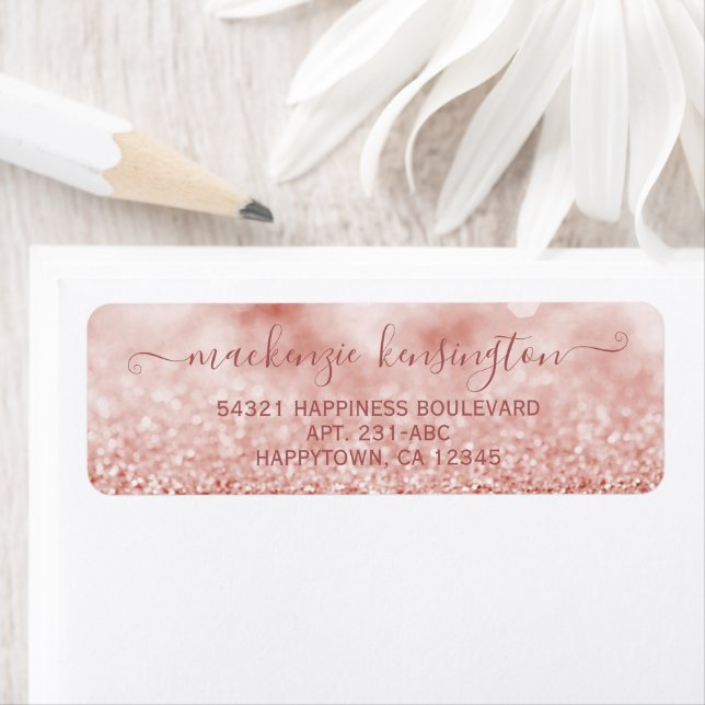 Chic Rose Gold Glitter Handwritten Script Label (Insitu)