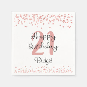 Chic Rose Gold Glitter HAPPY 21st BIRTHDAY Name Napkins