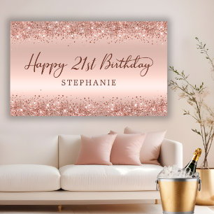 Chic Rose Gold Glitter Happy 21st Birthday Script Banner
