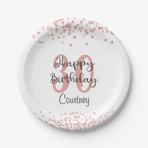 Chic Rose Gold Glitter HAPPY 30th BIRTHDAY Name Paper Plates