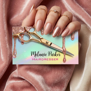 Chic Rose Gold Glitter Holographic Hairdresser  Business Card