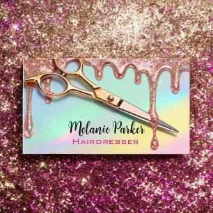 Chic Rose Gold Glitter Holographic Hairdresser Business Card