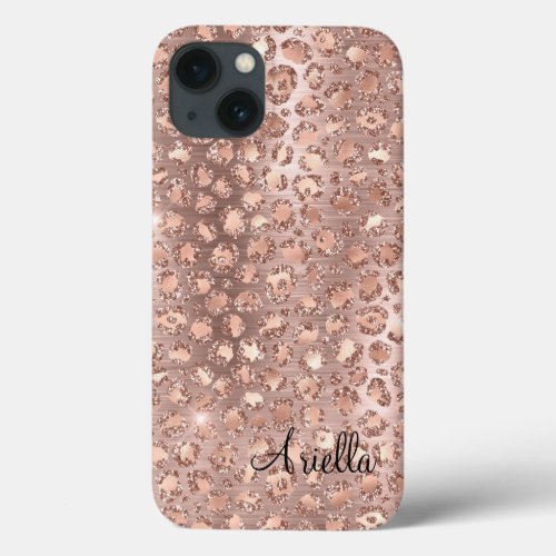 Chic Rose Gold Glitter Leopard iPhone 13 Case