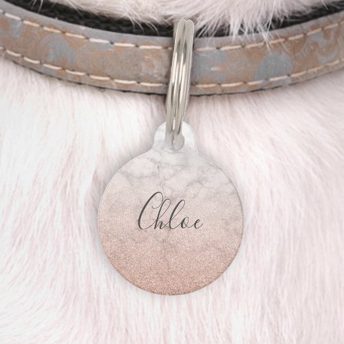 Chic Rose Gold Glitter Marble Ombre Pet ID Tag