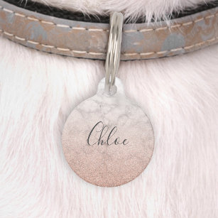 Chic Rose Gold Glitter Marble Ombre Pet ID Tag