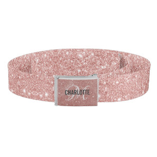 Chic rose gold glitter monogram name   belt