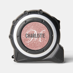 Chic rose gold glitter monogram name tape measure