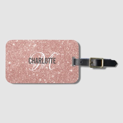 Chic rose gold glitter monogrammed name luggage tag