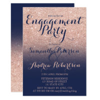 Chic rose gold glitter navy blue engagement party invitation