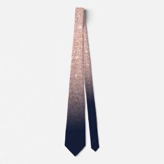 Chic rose gold glitter navy ombre sparkle wedding neck tie