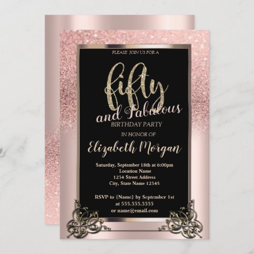 Chic Rose Gold Glitter Ombre 50th Birthday Party Invitation