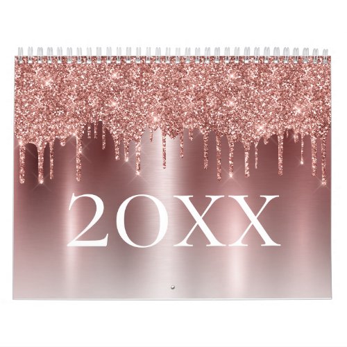 Chic Rose Gold Glitter Ombre Blush Pink Monogram Calendar