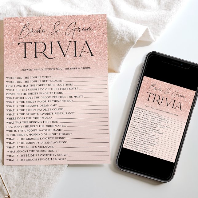 Chic rose gold glitter ombre pink Bridal trivia Invitation (Creator Uploaded)