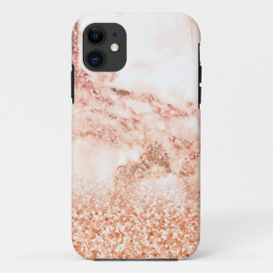 Chic rose gold glitter ombre pink glitter marble iPhone 11 case