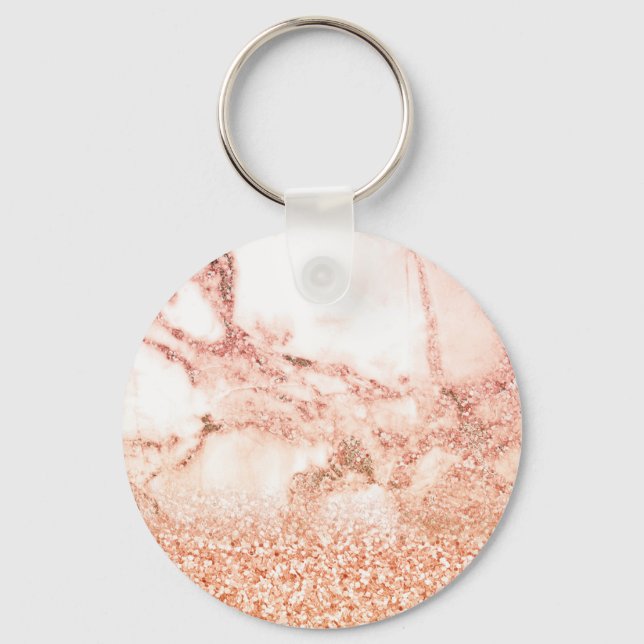 Chic rose gold glitter ombre pink glitter marble keychain (Front)