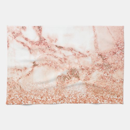 Chic rose gold glitter ombre pink glitter marble kitchen towel