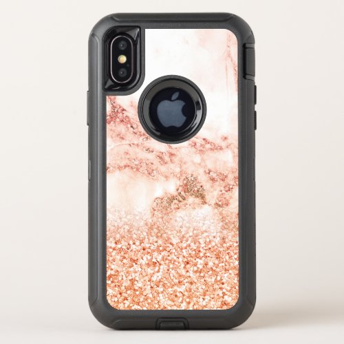 Chic rose gold glitter ombre pink glitter marble OtterBox defender iPhone x case