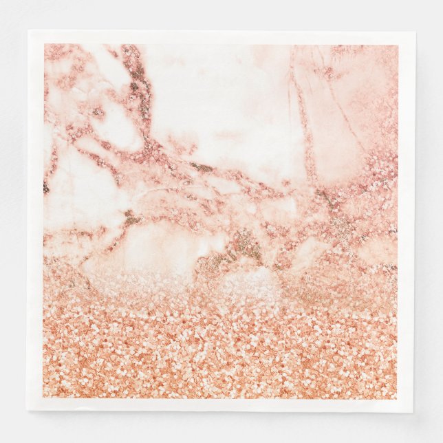 Chic rose gold glitter ombre pink glitter marble paper dinner napkins (Front)